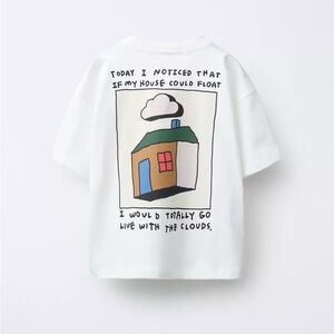 Zara White Tee with House Graphic